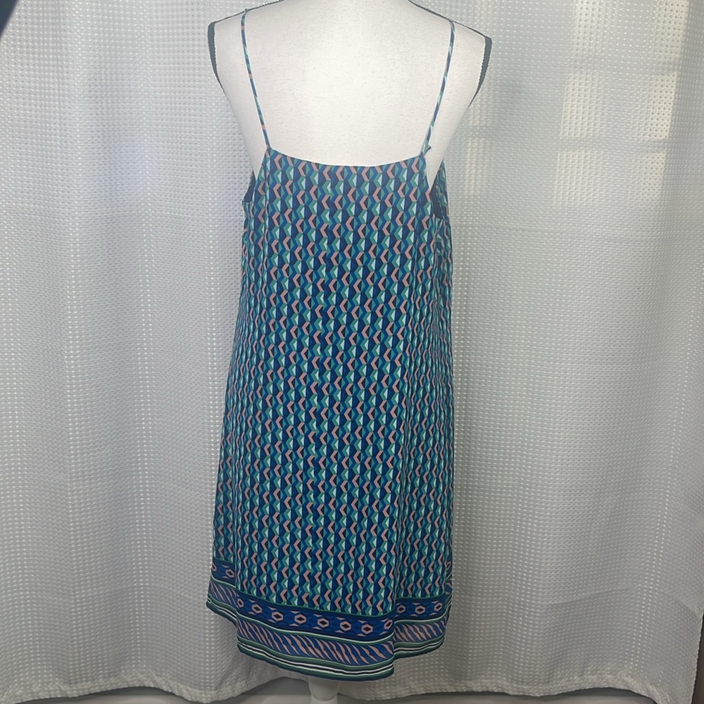 Anthropologie Maeve Silk Dress Geometric Print Spaghetti Straps Sundress Sz L - Picture 7 of 12